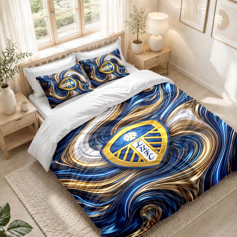 Bedding Set 1 Duvet Cover 2 Pillowcases Leeds United Football Print Bedroom Home Decoration