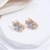 Kinel Rose Gold Color Flower Shape Stud Earrings For Women Silver Plated Zircon Wedding Earring