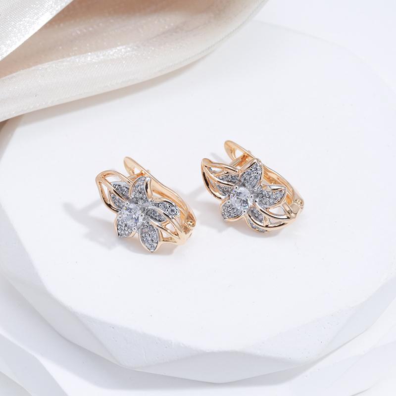 Kinel Rose Gold Color Flower Shape Stud Earrings For Women Silver Plated Zircon Wedding Earring