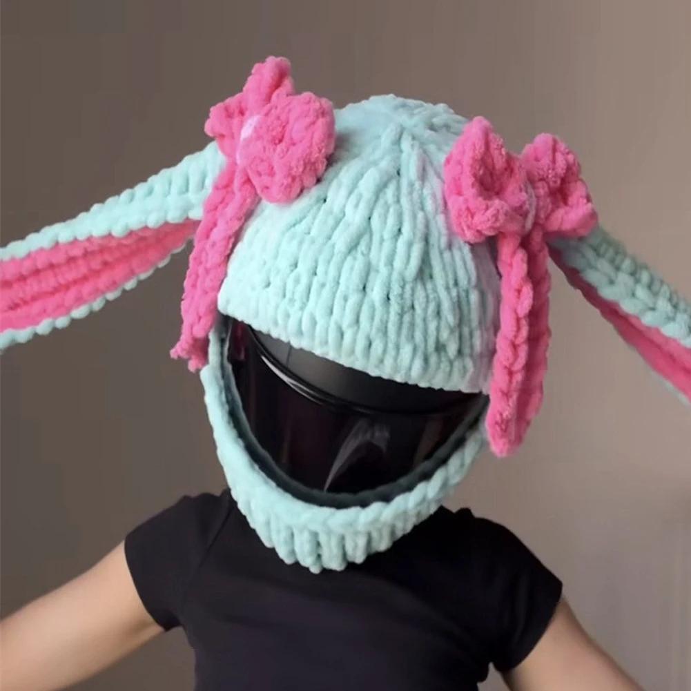 Rabbit Ear Winter Plush Cover Motorcycle Helmet Accessories Motocross Full Face Woman Helmet Decoration Helmet Cosplay Styling