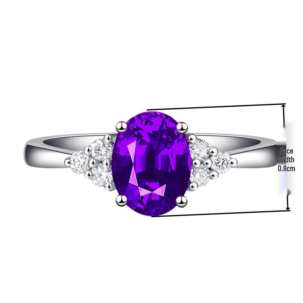European and American Princess Egg-Shaped Ring: Purple Diamond, Emerald, Blue Stone Wedding Gem