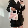Süße Schleife, süße, mädchenhafte Plüschtasche, Pendeltasche aus Plüsch mit Perlen, Hand-Schulter-Umhängetasche