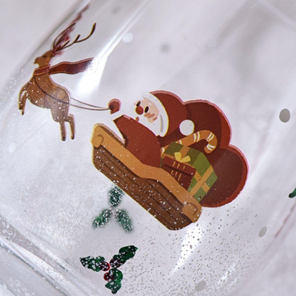 Transparent Christmas Theme Glass Goblet Santa Claus Snowman Pattern Wine Cups Family Dinner
