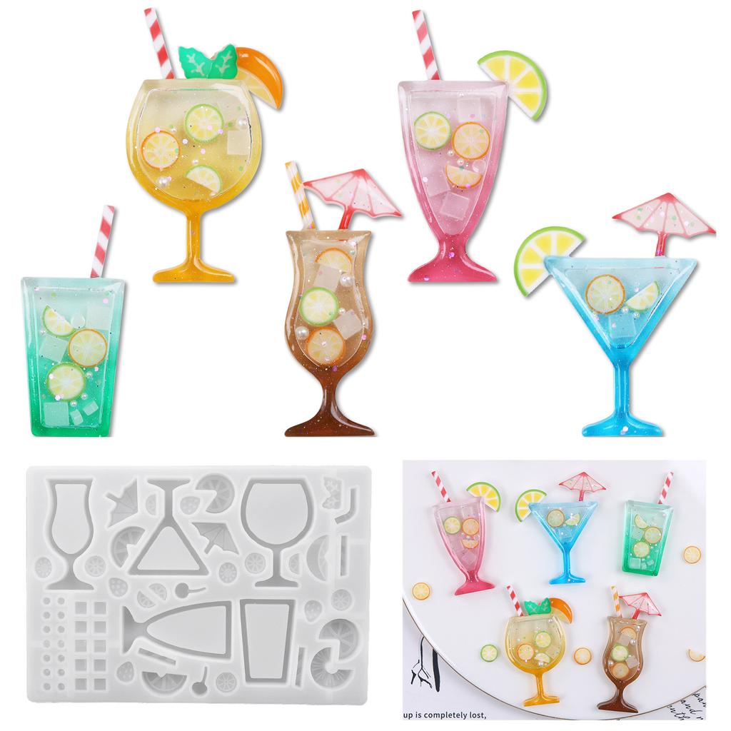 WTEMPO Tropical Summer Cocktail Resin Molds – Drink Cup, Lemon Slice, Umbrella Silicone Mold for DIY Keychain, Bag Charm & Summer Craft Projects