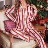 Comfortable Home Wear Christmas Pajamas 2-Piece Set for Women, Striped Gingerbread Man Print Lounge Set, Button Down Long Sleeve Top Pants Sleepwear