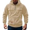 Men's Solid Color Fleece Half Zip Pocket Sweatshirt Hoodie Men's Sports Large Size Casual Sweatshirt