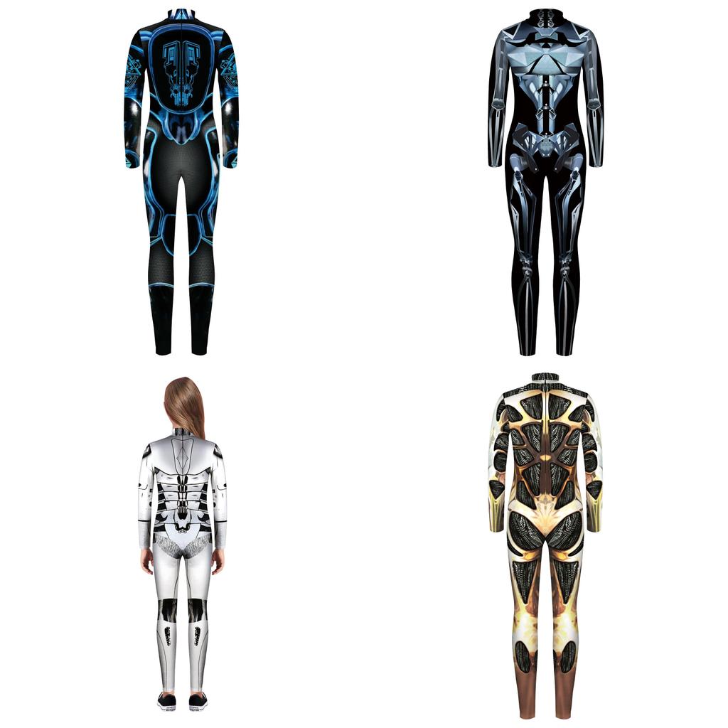 Stretchy Robot Armor Print Halloween Cosplay Jumpsuit Bodysuit Costume