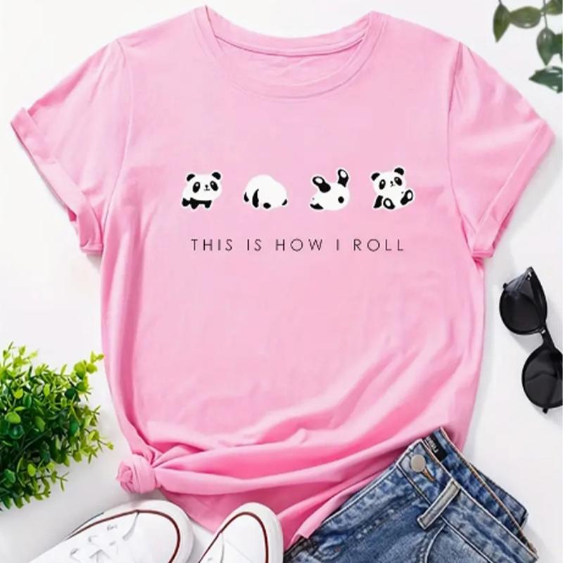 

Модная женская симпатичная футболка с принтом панды в версии Q, забавная повседневная футболка с круглым вырезом и короткими рукавами, летняя женская футболка XS розовый