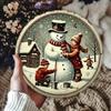 Vintage Snowman Family Metal Round Wall Sign Rustic Christmas Wreath Decor Farmhouse Kitchen Living Room
