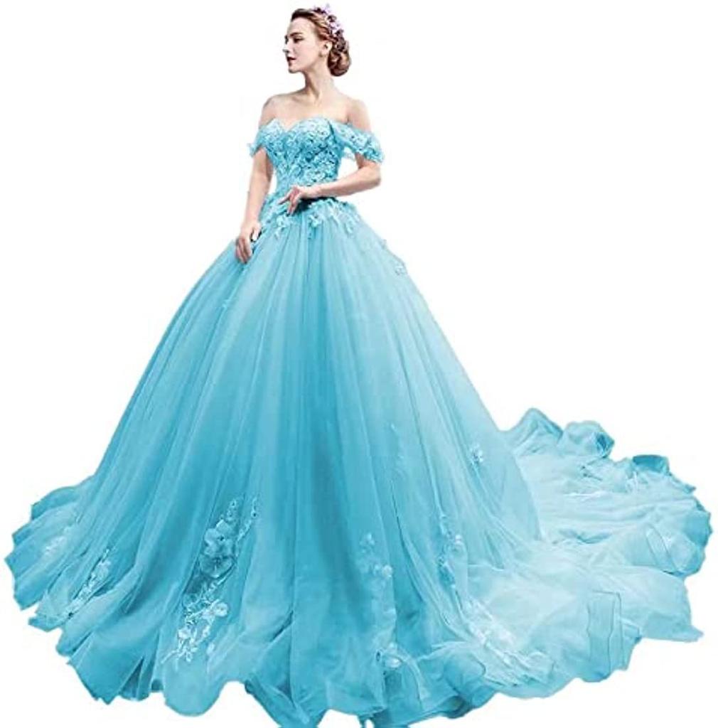 One-word Shoulder Tutu Dress Wedding Dress Birthday Party Art Test Performance Long Trailing Dress