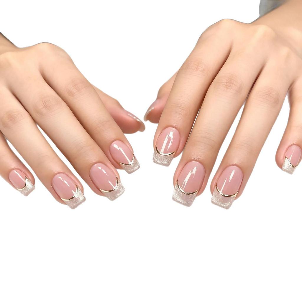 24-Piece Fashion Nude Cat Eye French Medium-length Rectangle Nail Tips