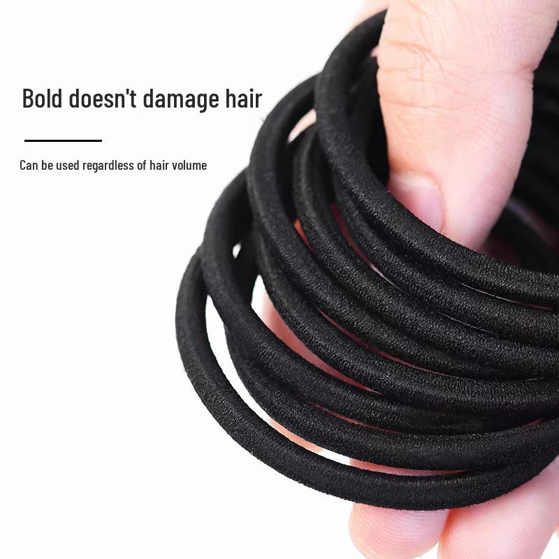 Black Extra Thick High Elastic Hair Scrunchie - Durable, No Damage Women's Ponytail Band