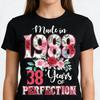 38 Years Old Made In 1988 Womens Floral Flower 38th Birthday Tee Short Sleeve Cotton Casual Tee Vintage Gift Tops Women Clothes