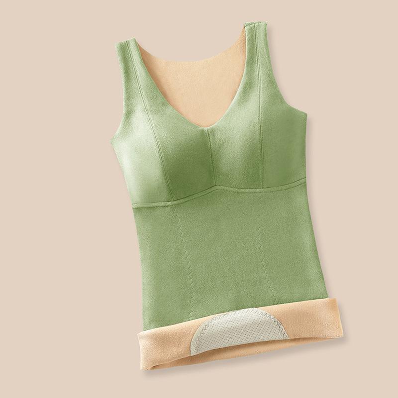 FINETOO Women's Autumn and Winter Fleece-lined Thickened Thermal Vest Solid Color Warm Heat-Generating Underwear Seamless Sleeveless Top