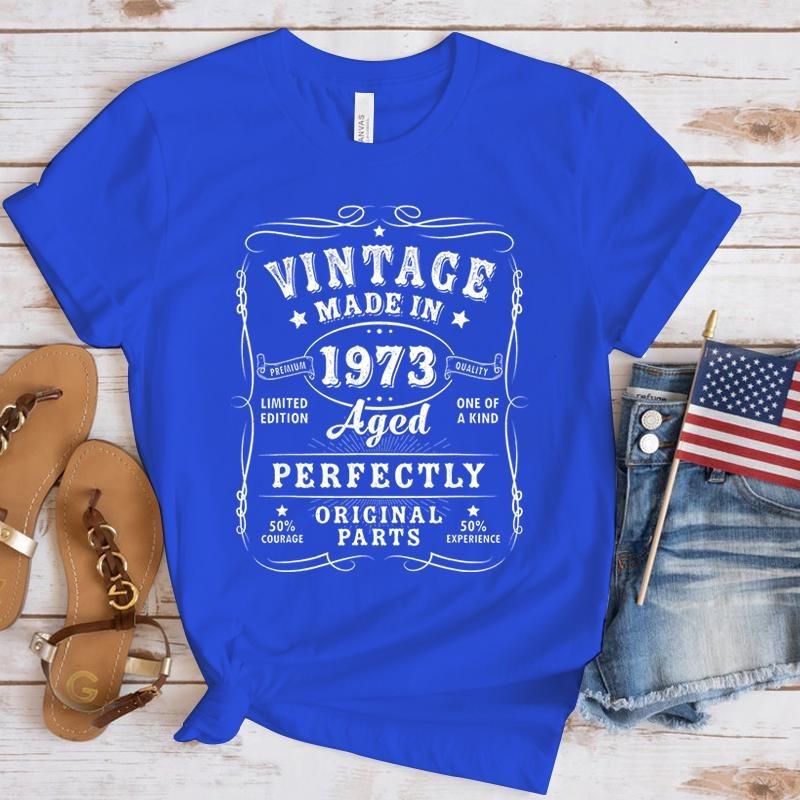 New Funny Vintage 1973 Birthday T Shirt Unisex Short Sleeve O Neck Summer Casual Vintage 1973 Letter Printing T-Shirt Top Tee