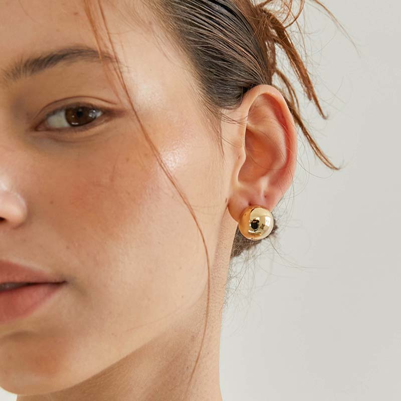 Punk Metal Big Ball Round Stud Earrings for Women Girls New Simple Fashion Semicircle Geometric Earrings Jewelry Gifts