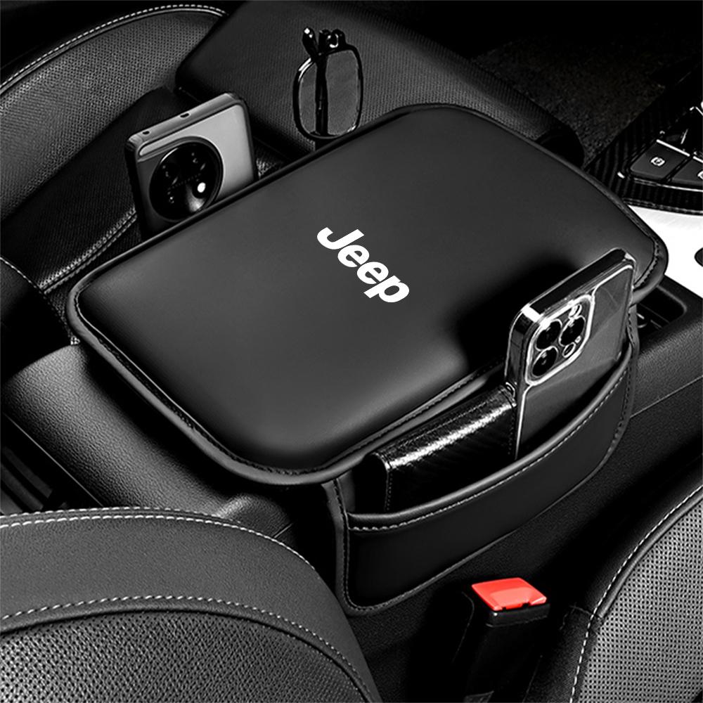 Leather Car Armrest Box Pad Car Center Console Arm Rest Protector Cover with Storage Pocket For Jeep Renegade Wrangler Jk Compas