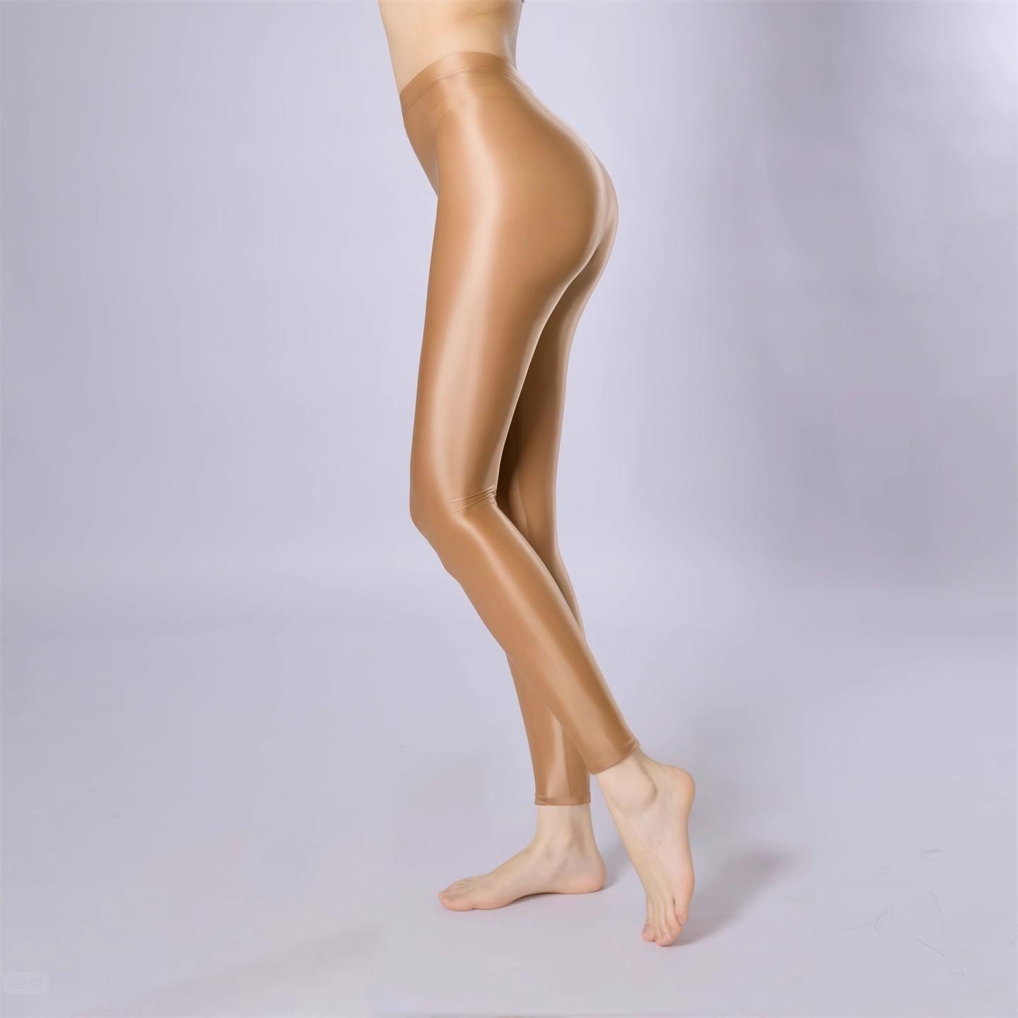 3 Größen Low Waist Damenstrumpfhosen Mit Offenen Zehen Glatte Haptik Nylon Strumpfhosen T-Schritt/Offener Schritt Öl Glänzend Pole Dance Clubwear M white