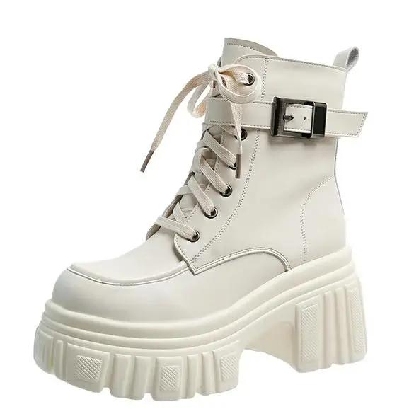 Fashion 9CM Women's Ankle Boots New Ladies Platform Leather Short Boots High Heels Winter Warm Plush Chunky Booties Fur Snow Shoe Woman