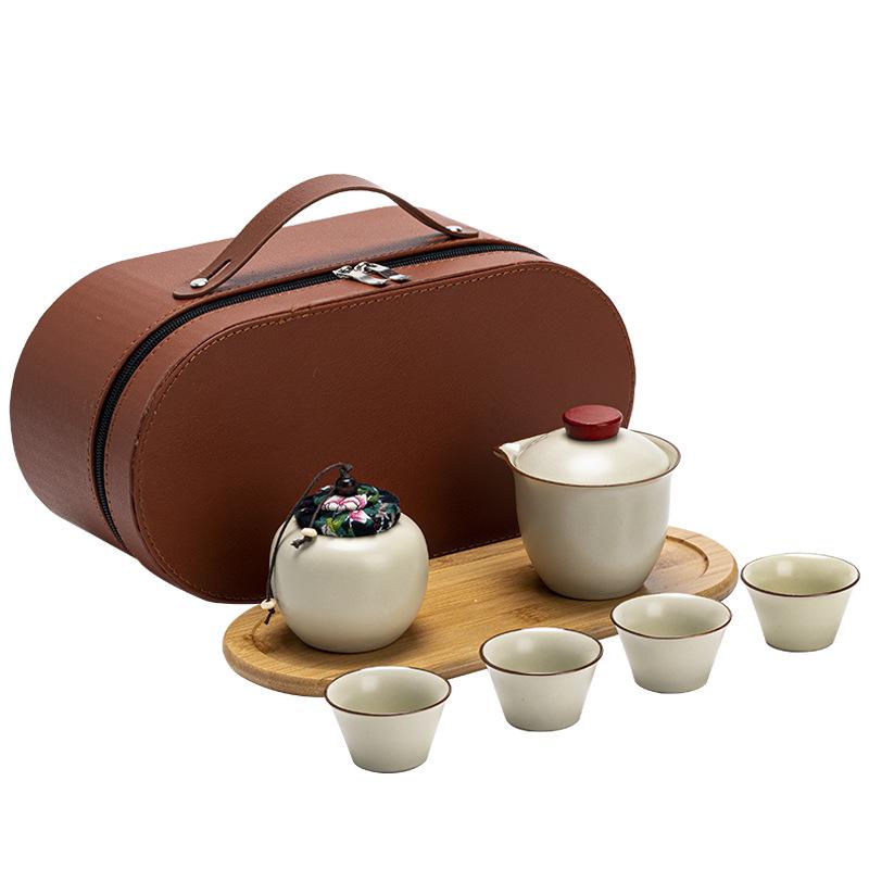 Ru Kiln Travel Kuaike Cup Kung Fu Tea Set Portable Travel Bag Company Annual Meeting Business Gifts Teapot