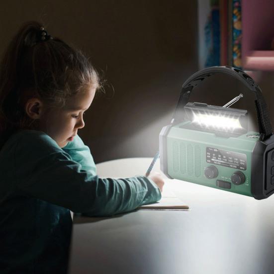 Hand Crank Emergency Radio with Flashlight SOS Alarm Compass Compact Waterproof Solar Powered Rechargeable AM/FM Radio