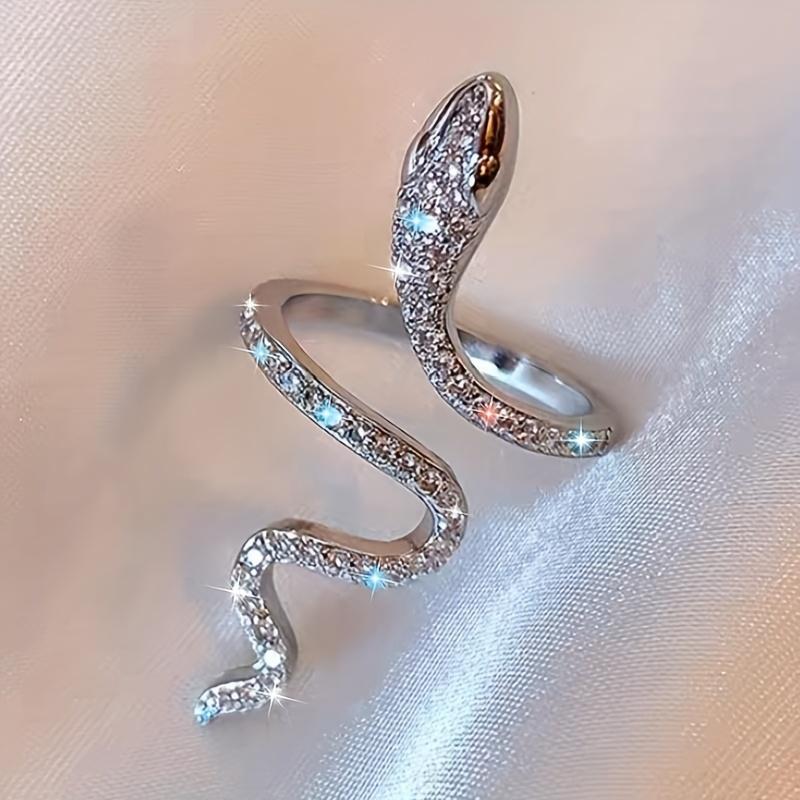 Women s Delicate Zirconia Coiled Snake Ring - Sexy Style, Copper with Rhinestones - All fit Daily Occasion | Sparkling Fashion Statement | Lightweight