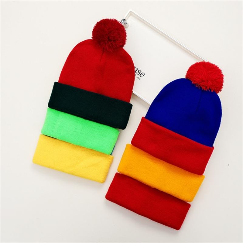 Soft Knitted Hat Color Contrast Stretchy Pullover Hat for Holiday Celebration Family Gathering Photography Pompoms Hat