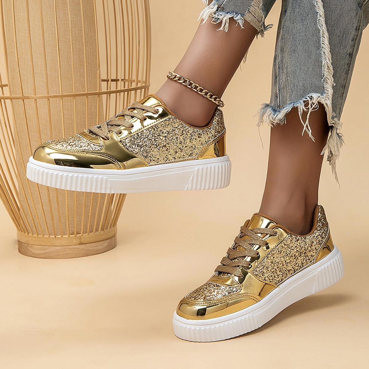 

Мода Новые Женские Кеды Толстая Подошва Походные Повседневные Спортивные Платформа Универсальный Ремешок Золотые Модные Сценические Туфли Zapatillas Hombre 36 золотой