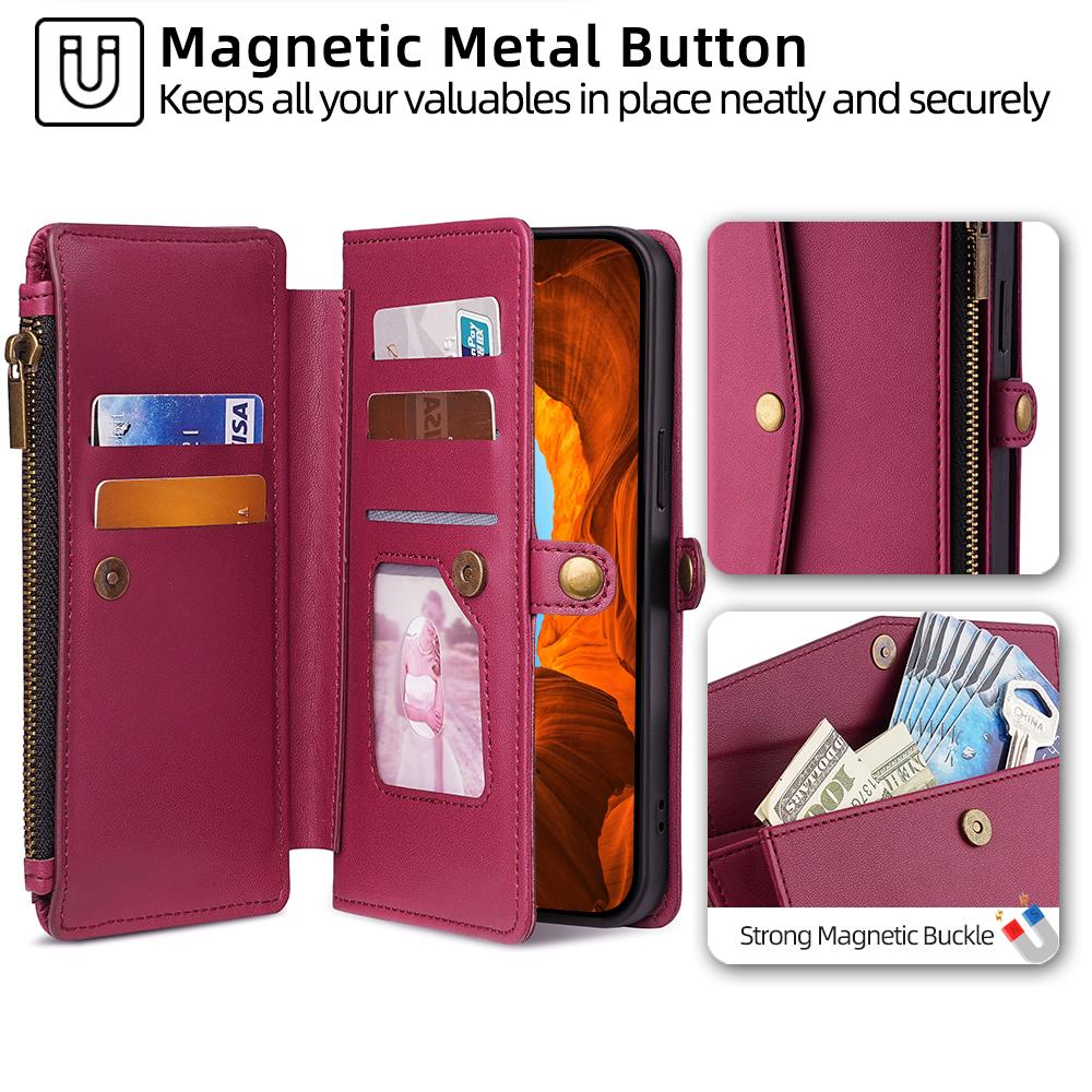 For OnePlus Nord CE4 5G Case Zipper Wallet Stand Leather Phone Cover with Adjustable Lanyard