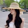 Idyllic lace bow straw hat women's summer big brim sun protection hat seaside vacation beach bucket hat