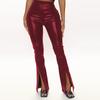 Women Fashion Soild Classic High Waist Elastic Flared Pants Split Pants