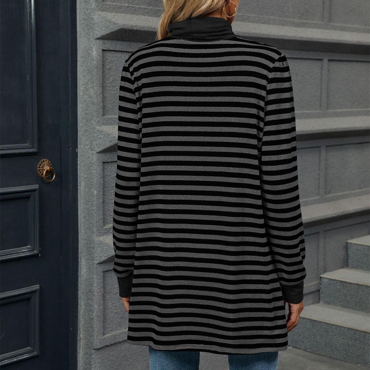 HNXC Женские модные повседневные осенне-зимние блузки и рубашки с принтом в полоску — фото 6