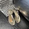 Schaflederversion~ Echte Leder goldene Römersandalen Damen Sommerbekleidung Einwort mit flachem Boden rutschfeste Zehensteg-Flip-Flops Schuhe
