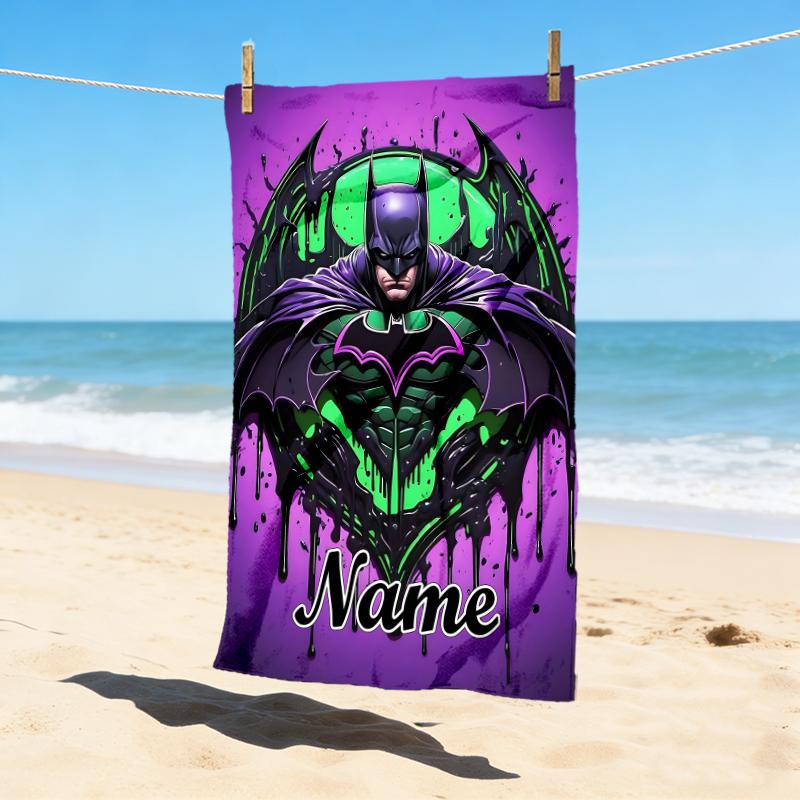 Custom Name Batman Cityscape Stylish Digital Printing Beach Towel Quick‑Drying Absorbent Blanket for Beach Pool Gym Travel