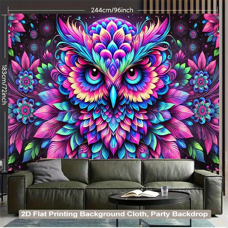 2D Flat Surface Neon Glow Style Owl Background Fabric Party Decoration Suitable for Living Room Polyester Fiber
