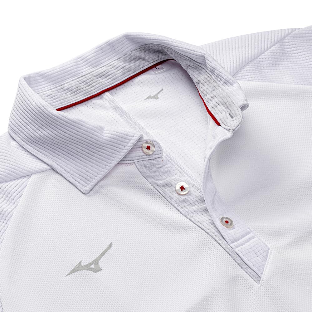 Mizuno Training Polo Short Size S Men's Quick-Dry Shirt, Sleeve, Moisture-Wicking, Quick-Drying, White, (32MAB081)