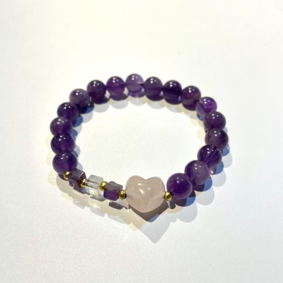 Браслет из натурального аметиста и розового кварца - Простой китайский стиль