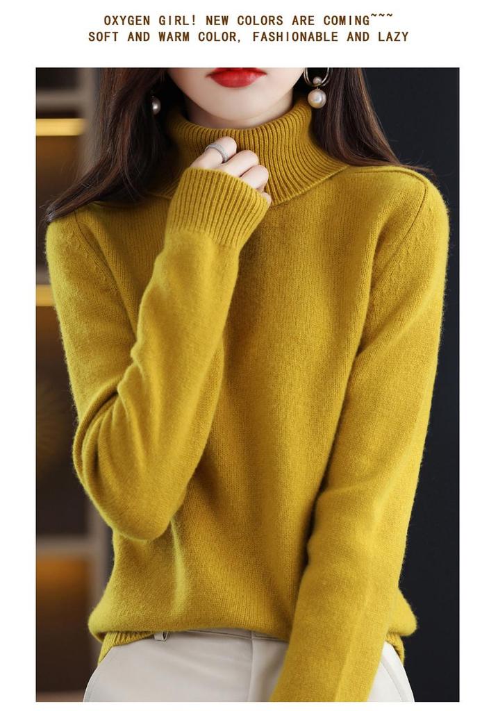 Women's Winter Double-Ply Thick High-Neck Pure Wool Cashmere Base Layer Sweater