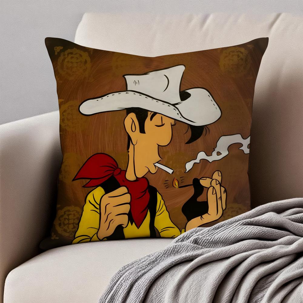 Classic Western Cartoon LLucky Luke Cushion Cover Pillowcase Antidustmite Invisible Zipper Short Plush Sofa Cushion