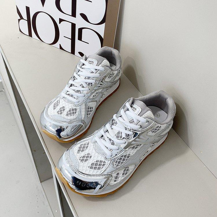 

Кожаная версия~ Кроссовки «папины» женские летние новые универсальные серебристые повседневные спортивные туфли женские 40 серебро белый