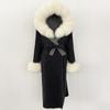 OFTBUY Winter Women Coat Real Natural Fox Fur Hooded Detachable Collar Double-faced Woolen Jacket Long Casual Elegant Overwears