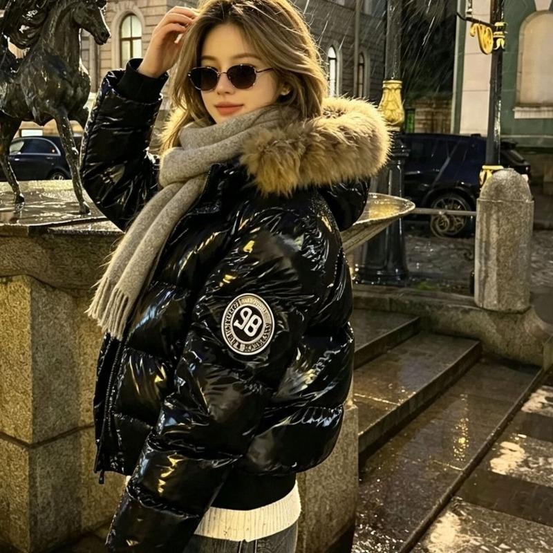 Women`s Shiny Hooded Puffer Jacket Loose