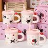 With Straw Cute Drinking Cup Cute Cat Pattern Water Cup with Lid  Birthday Gift