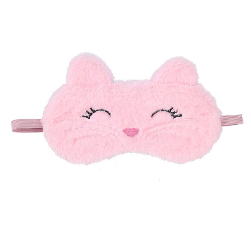 Cute Cat Plush Sleep Eye Mask, Faux Rabbit Fur Embroidered Light Blocking Eye Cover for Nap & Travel