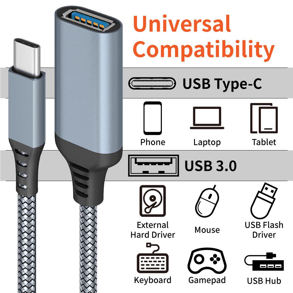 USB-C To USB 3.0 OTG Data Cable Adapter for Fast Charging and Extension