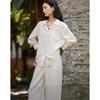 Demana Women's Linen Blend Lapel Shirt & Wide-Leg Pants Set