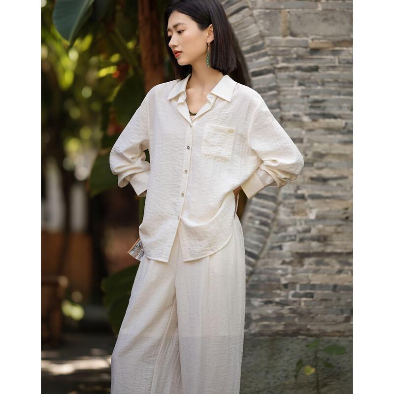 Demana Women's Linen Blend Lapel Shirt & Wide-Leg Pants Set