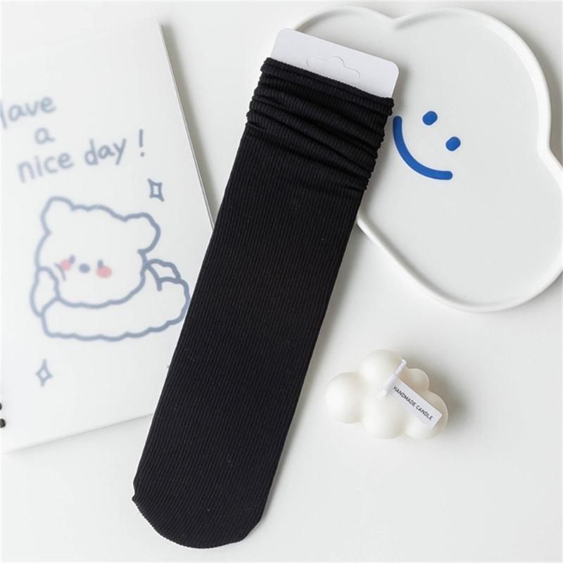 Women Girls Summer Spring Casual Cotton Slouch Crew Socks Japanese Style Solid Color Ice Silk Cooling Middle Tube Socks