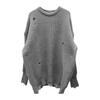 Women Sweater Three-Dimensional Tailoring Loose Fit Soft Knitted Sweater O-Neck Long Sleeve Ripped Holes Mid-length Tops
