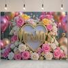 1pc Backdrop with Heart-Shaped Floral Design,Pink&Golden Theme,for Photo Booths,Anniversaries,Weddings,and Festive Decorations,Indoors and Outdoors